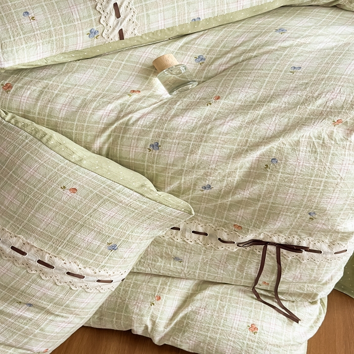 91家纺网 家纺一手货源 找家纺 可思家纺2025新款云感木棉皱皱纱四件套 春日小花