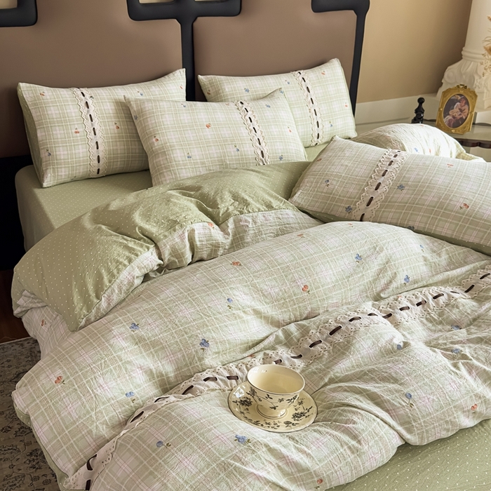 91家纺网 家纺一手货源 找家纺 可思家纺2025新款云感木棉皱皱纱四件套 春日小花