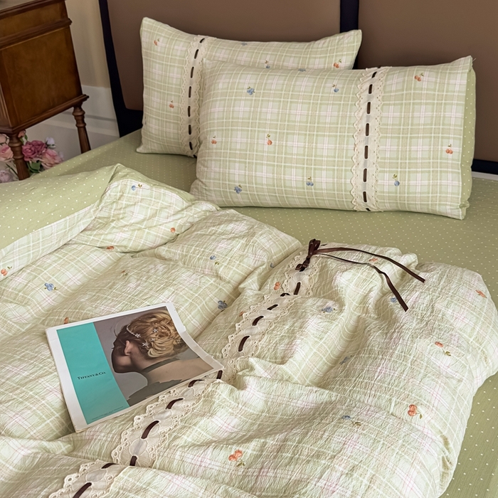 91家纺网 家纺一手货源 找家纺 可思家纺2025新款云感木棉皱皱纱四件套 春日小花