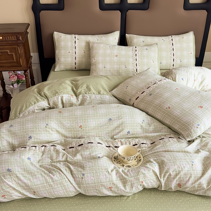 91家纺网 家纺一手货源 找家纺 可思家纺2025新款云感木棉皱皱纱四件套 春日小花