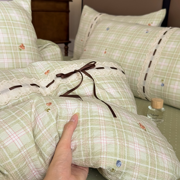 91家纺网 家纺一手货源 找家纺 可思家纺2025新款云感木棉皱皱纱四件套 春日小花