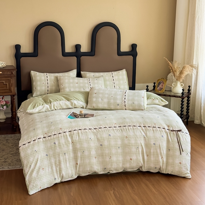 91家纺网 家纺一手货源 找家纺 可思家纺2025新款云感木棉皱皱纱四件套 春日小花