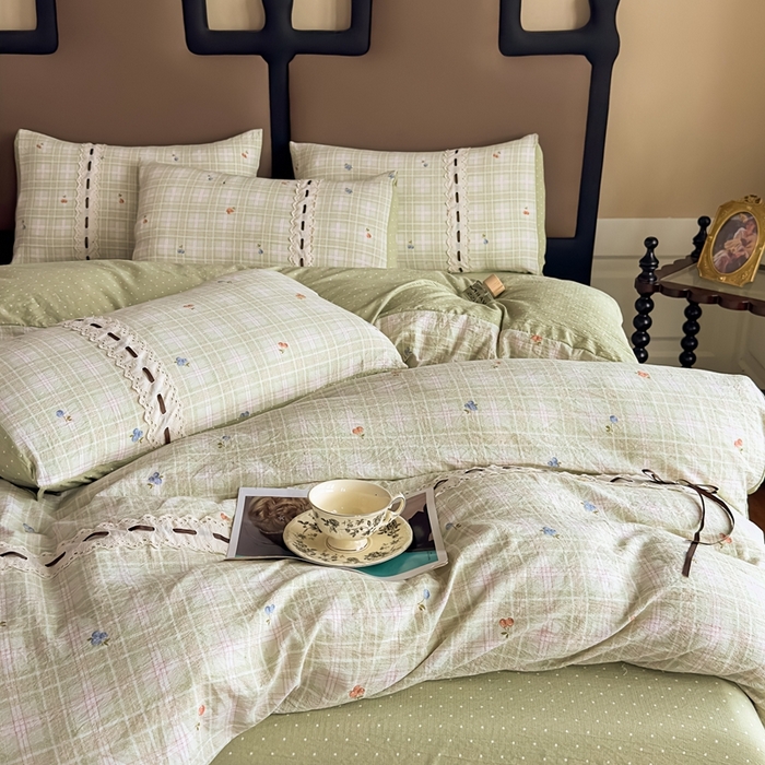 91家纺网 家纺一手货源 找家纺 可思家纺2025新款云感木棉皱皱纱四件套 春日小花