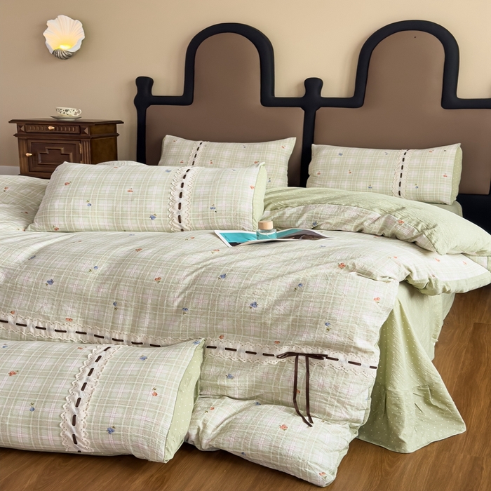 91家纺网 家纺一手货源 找家纺 可思家纺2025新款云感木棉皱皱纱四件套 春日小花