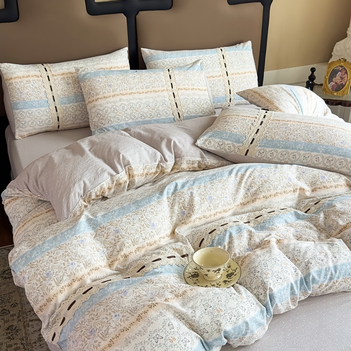 91家纺网 家纺一手货源 找家纺 可思家纺2025新款云感木棉皱皱纱四件套 蝶舞翩翩