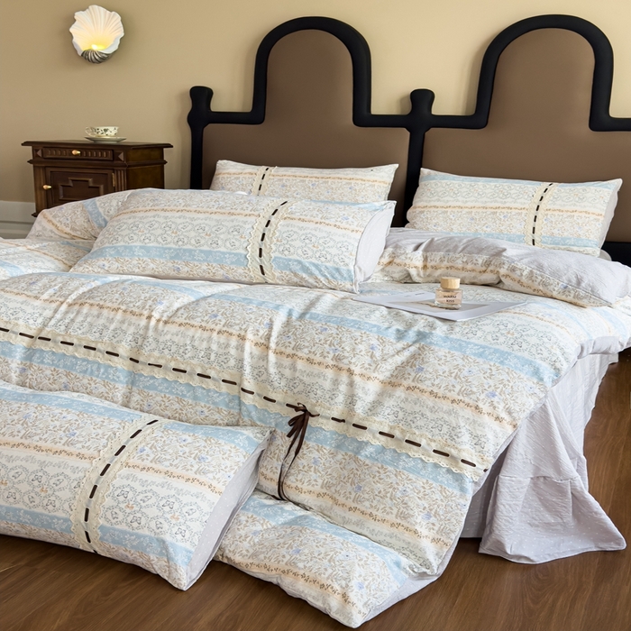 91家纺网 家纺一手货源 找家纺 可思家纺2025新款云感木棉皱皱纱四件套 蝶舞翩翩