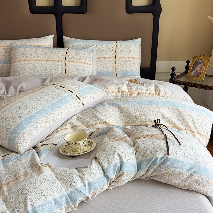 91家纺网 家纺一手货源 找家纺 可思家纺2025新款云感木棉皱皱纱四件套 蝶舞翩翩