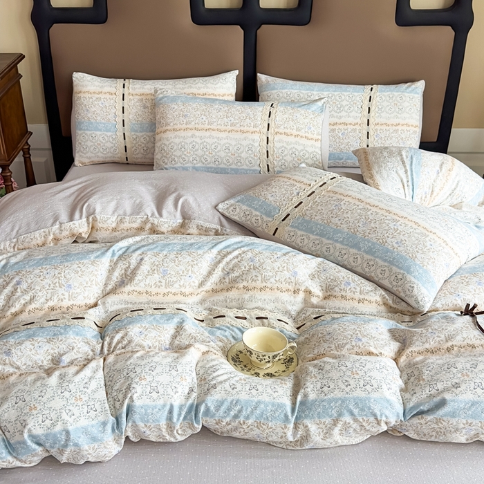 91家纺网 家纺一手货源 找家纺 可思家纺2025新款云感木棉皱皱纱四件套 蝶舞翩翩