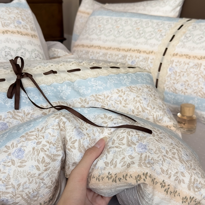 91家纺网 家纺一手货源 找家纺 可思家纺2025新款云感木棉皱皱纱四件套 蝶舞翩翩