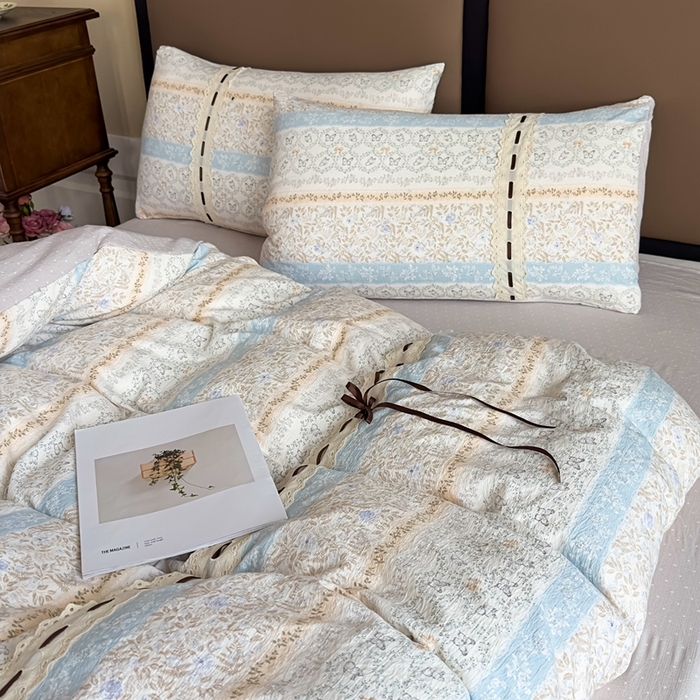 91家纺网 家纺一手货源 找家纺 可思家纺2025新款云感木棉皱皱纱四件套 蝶舞翩翩