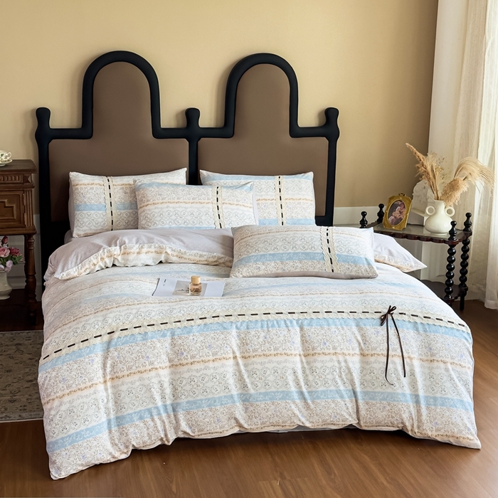 91家纺网 家纺一手货源 找家纺 可思家纺2025新款云感木棉皱皱纱四件套 蝶舞翩翩