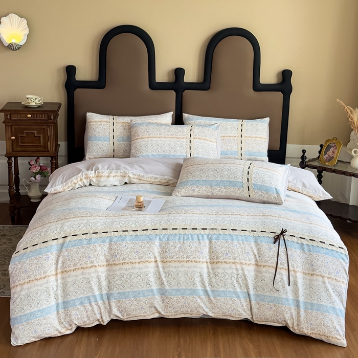 可思家纺2025新款云感木棉皱皱纱四件套 蝶舞翩翩