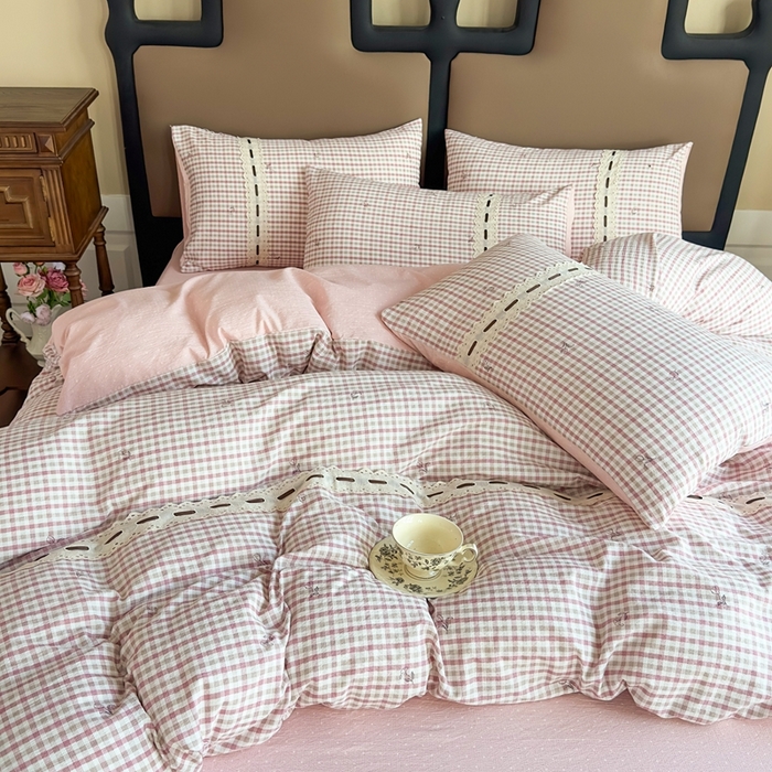 91家纺网 家纺一手货源 找家纺 可思家纺2025新款云感木棉皱皱纱四件套 格调粉