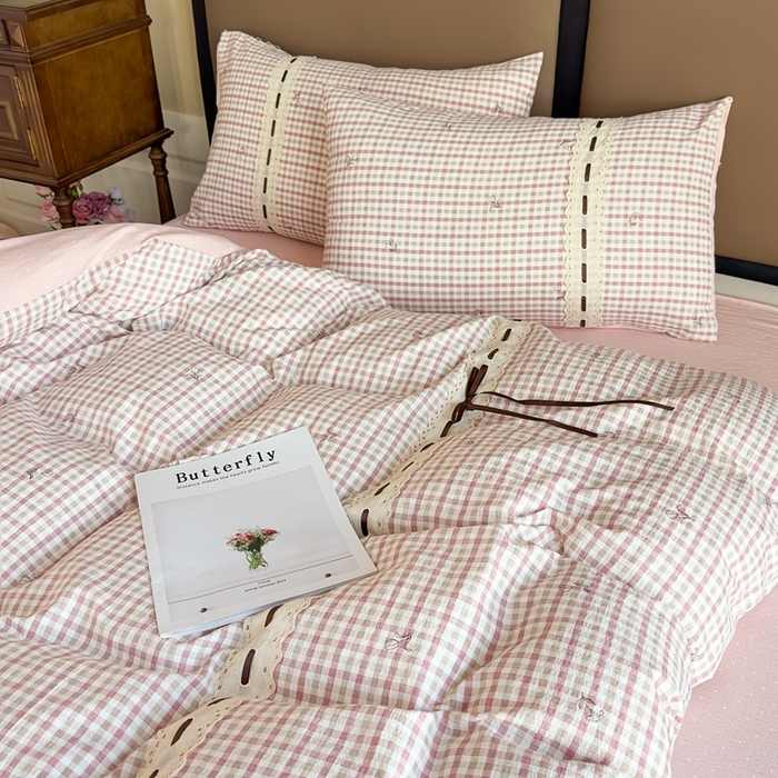 91家纺网 家纺一手货源 找家纺 可思家纺2025新款云感木棉皱皱纱四件套 格调粉