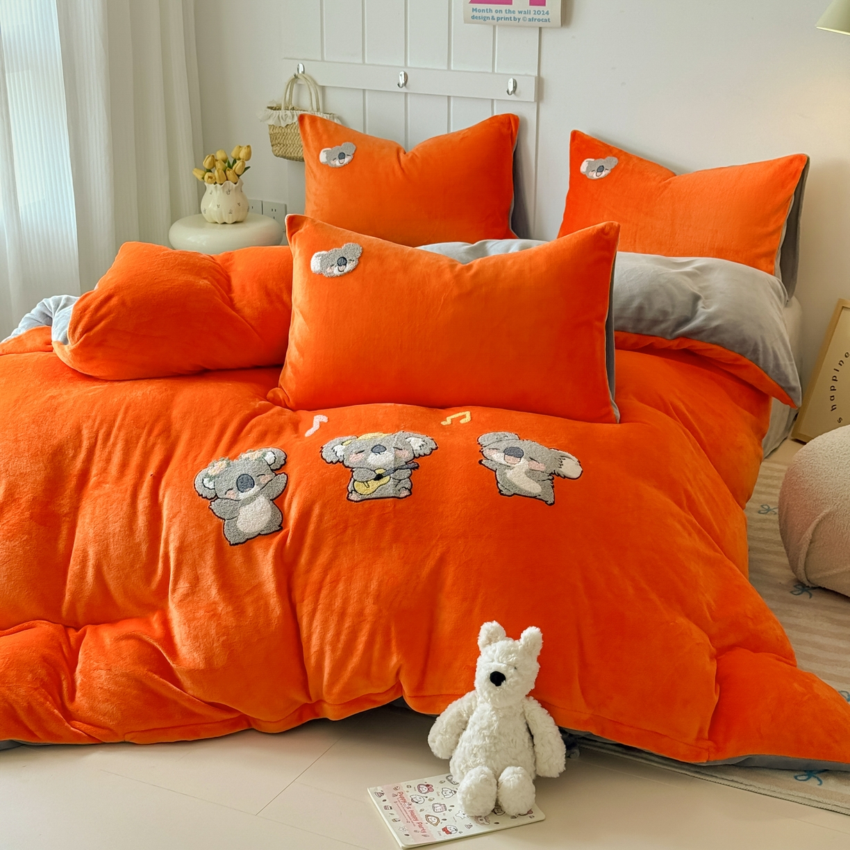 91家纺网 家纺一手货源 找家纺 莱凯家纺 2025新款毛巾绣牛奶绒四件套 音乐考拉