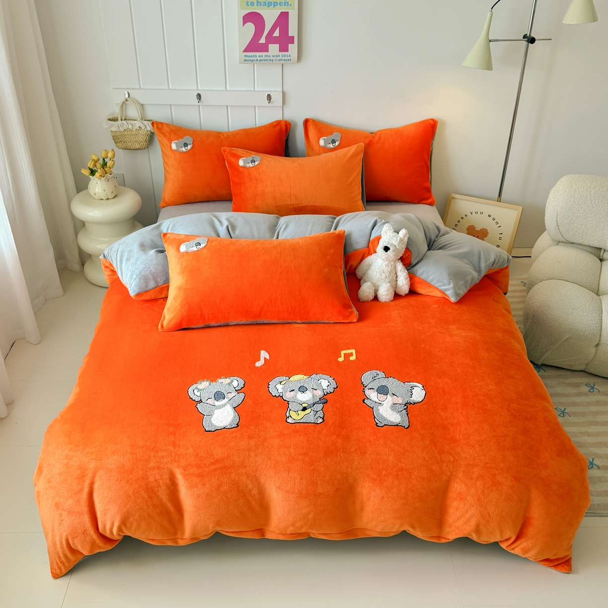 91家纺网 家纺一手货源 找家纺 莱凯家纺 2025新款毛巾绣牛奶绒四件套 音乐考拉