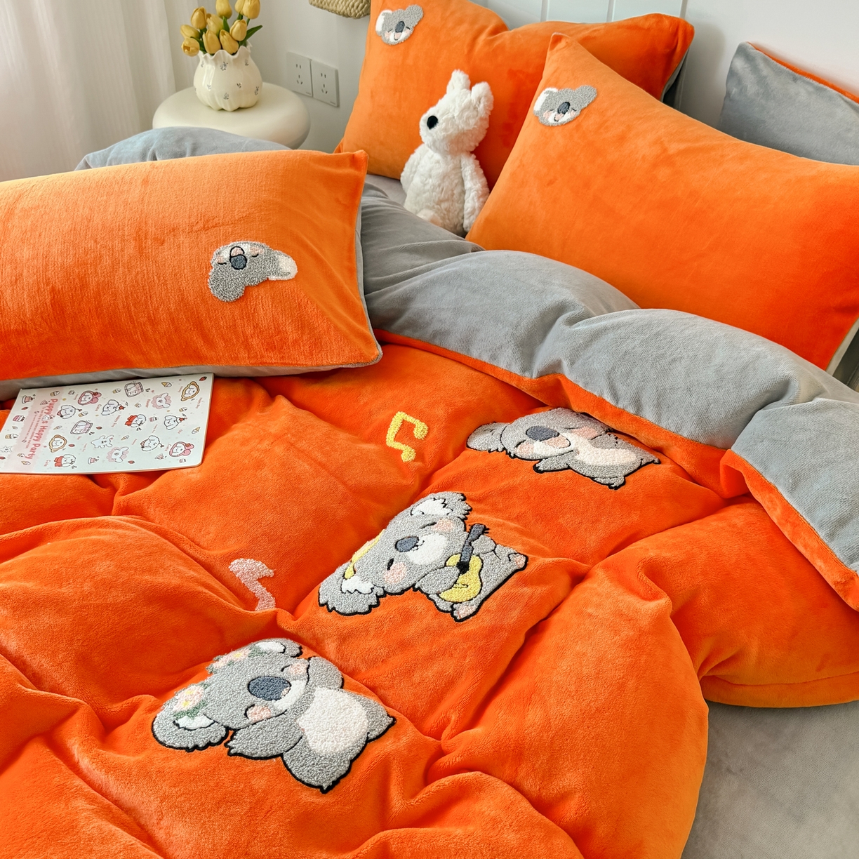 91家纺网 家纺一手货源 找家纺 莱凯家纺 2025新款毛巾绣牛奶绒四件套 音乐考拉