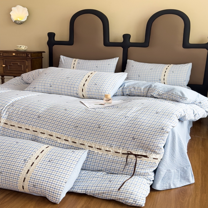 91家纺网 家纺一手货源 找家纺 可思家纺2025新款云感木棉皱皱纱四件套 格调兰