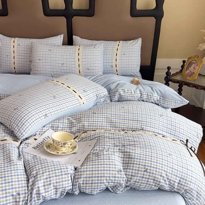 91家纺网 家纺一手货源 找家纺 可思家纺2025新款云感木棉皱皱纱四件套 格调兰