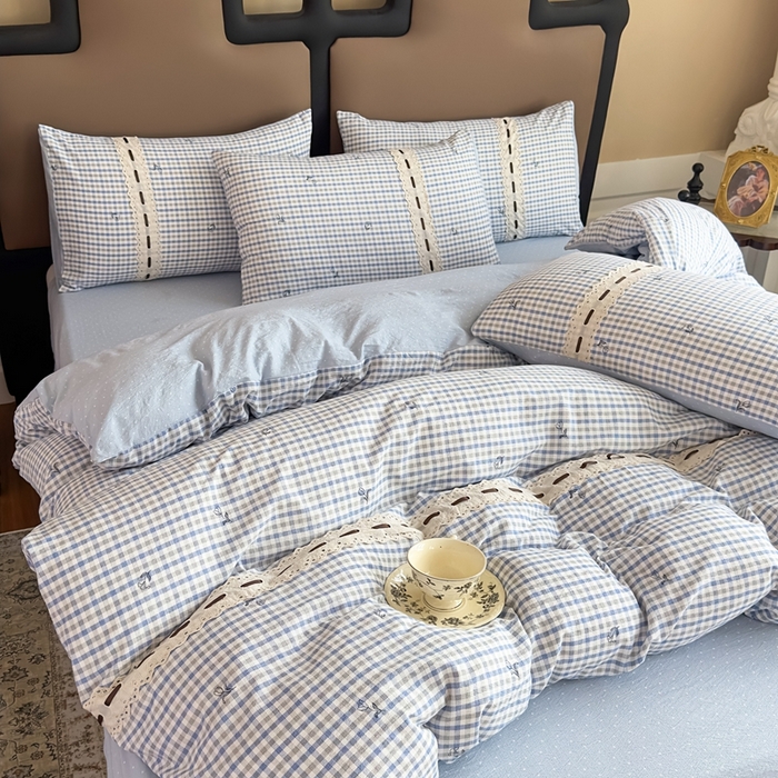 91家纺网 家纺一手货源 找家纺 可思家纺2025新款云感木棉皱皱纱四件套 格调兰