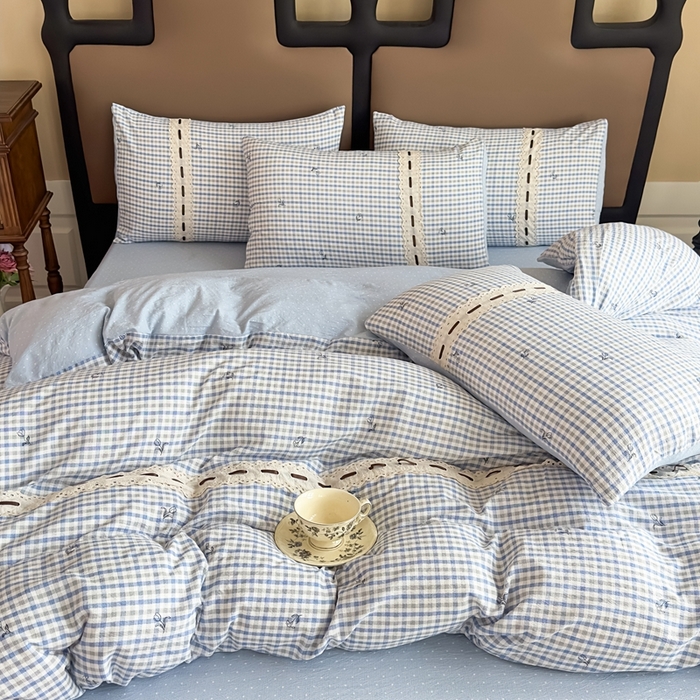 91家纺网 家纺一手货源 找家纺 可思家纺2025新款云感木棉皱皱纱四件套 格调兰