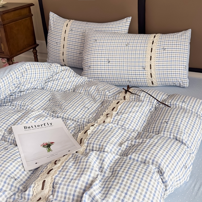 91家纺网 家纺一手货源 找家纺 可思家纺2025新款云感木棉皱皱纱四件套 格调兰