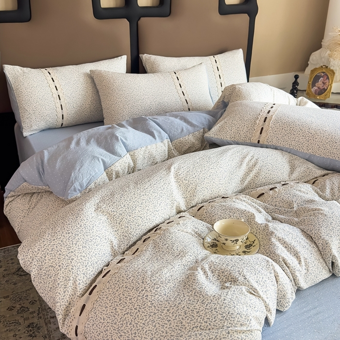 91家纺网 家纺一手货源 找家纺 可思家纺2025新款云感木棉皱皱纱四件套 海韵蓝调