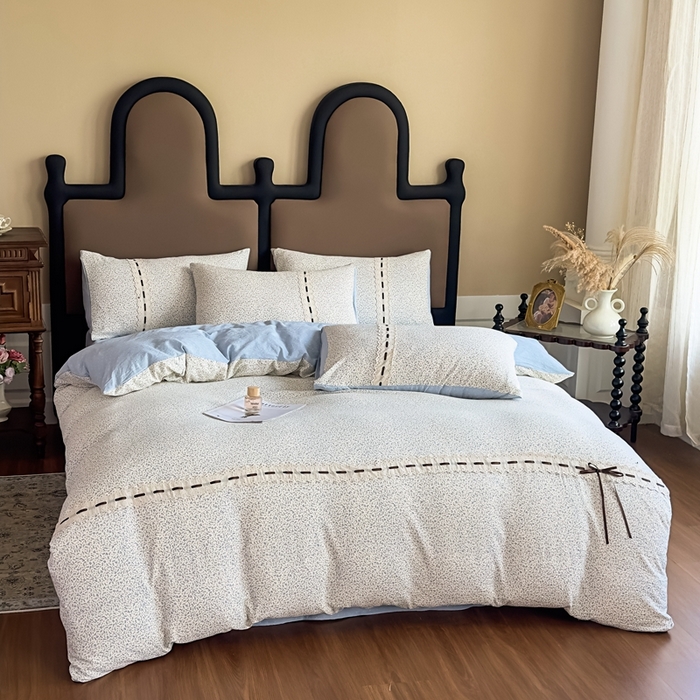 91家纺网 家纺一手货源 找家纺 可思家纺2025新款云感木棉皱皱纱四件套 海韵蓝调