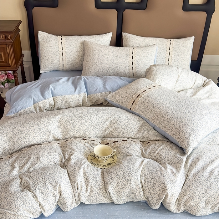 91家纺网 家纺一手货源 找家纺 可思家纺2025新款云感木棉皱皱纱四件套 海韵蓝调