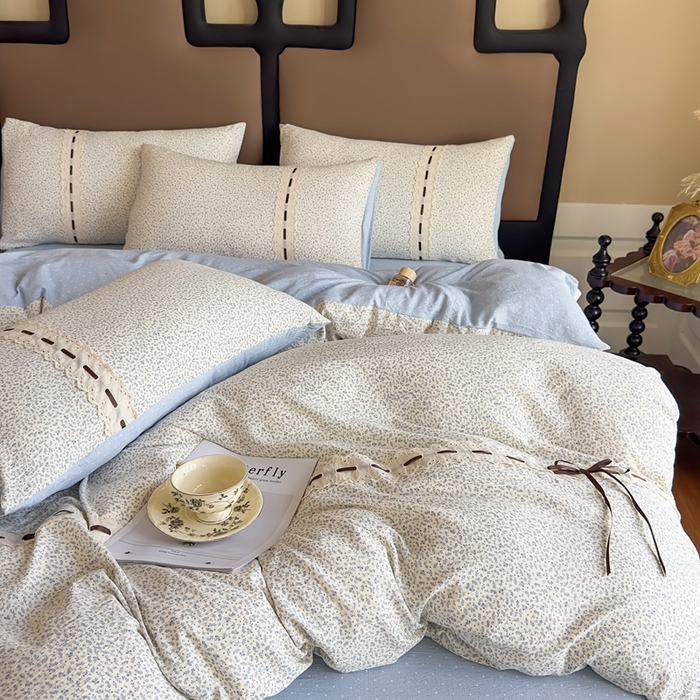 91家纺网 家纺一手货源 找家纺 可思家纺2025新款云感木棉皱皱纱四件套 海韵蓝调