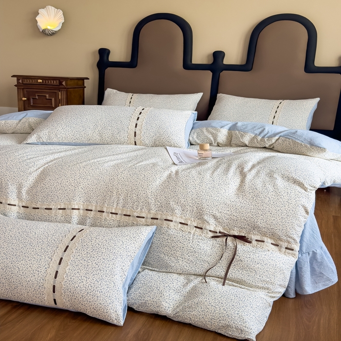 91家纺网 家纺一手货源 找家纺 可思家纺2025新款云感木棉皱皱纱四件套 海韵蓝调