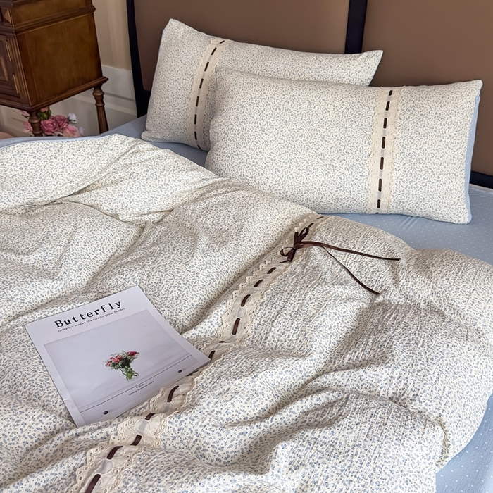 91家纺网 家纺一手货源 找家纺 可思家纺2025新款云感木棉皱皱纱四件套 海韵蓝调