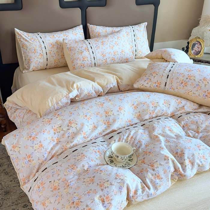 91家纺网 家纺一手货源 找家纺 可思家纺2025新款云感木棉皱皱纱四件套 花开半夏