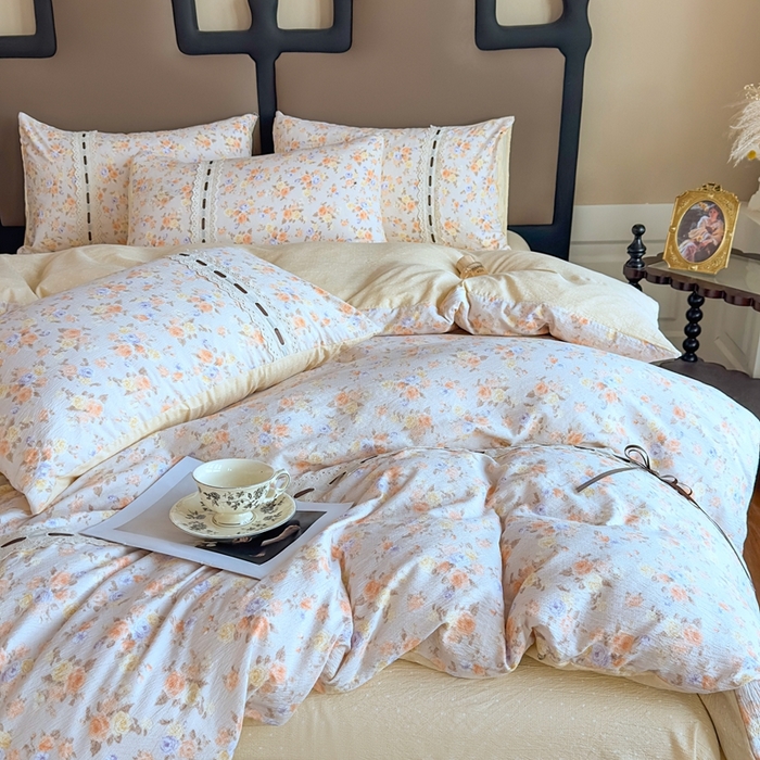 91家纺网 家纺一手货源 找家纺 可思家纺2025新款云感木棉皱皱纱四件套 花开半夏