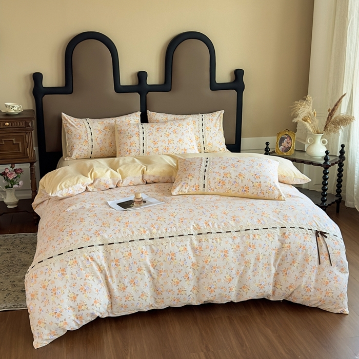 91家纺网 家纺一手货源 找家纺 可思家纺2025新款云感木棉皱皱纱四件套 花开半夏