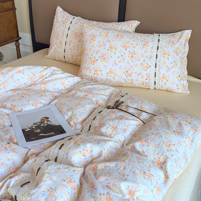 91家纺网 家纺一手货源 找家纺 可思家纺2025新款云感木棉皱皱纱四件套 花开半夏