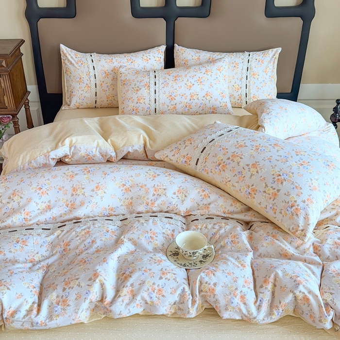 91家纺网 家纺一手货源 找家纺 可思家纺2025新款云感木棉皱皱纱四件套 花开半夏