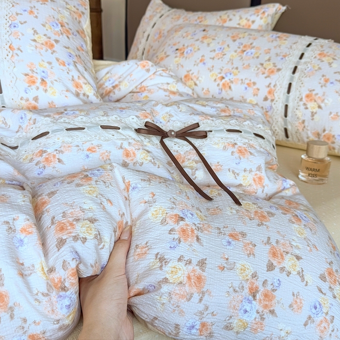 91家纺网 家纺一手货源 找家纺 可思家纺2025新款云感木棉皱皱纱四件套 花开半夏