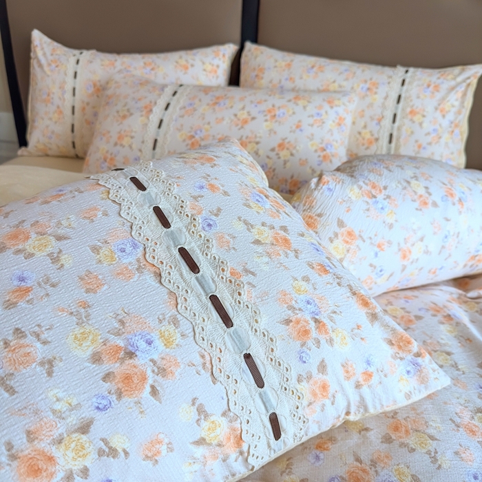 91家纺网 家纺一手货源 找家纺 可思家纺2025新款云感木棉皱皱纱四件套 花开半夏