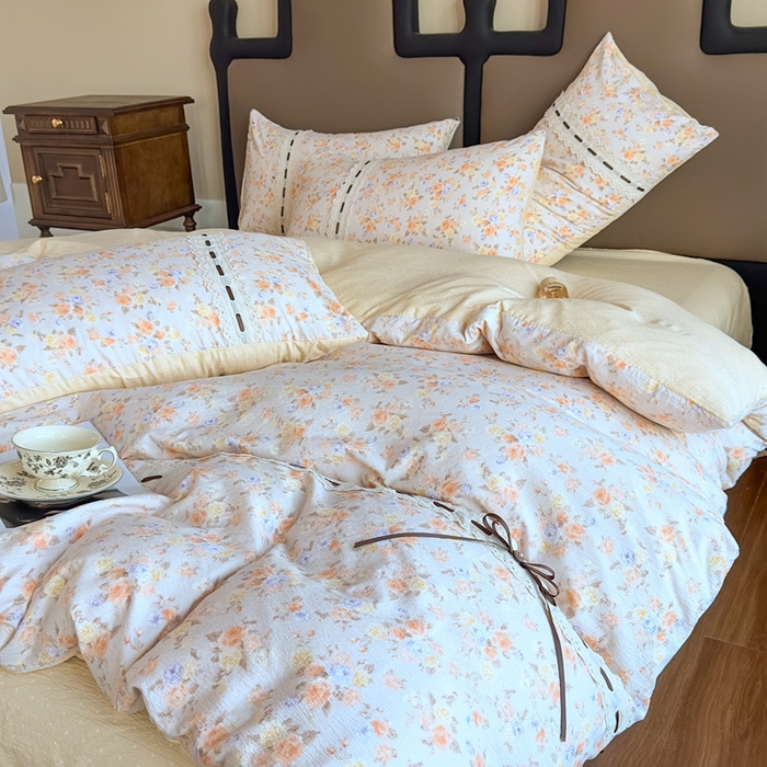 91家纺网 家纺一手货源 找家纺 可思家纺2025新款云感木棉皱皱纱四件套 花开半夏