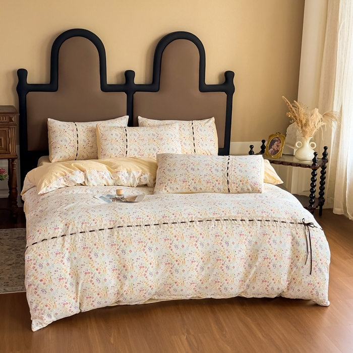 91家纺网 家纺一手货源 找家纺 可思家纺2025新款云感木棉皱皱纱四件套 花田梦语