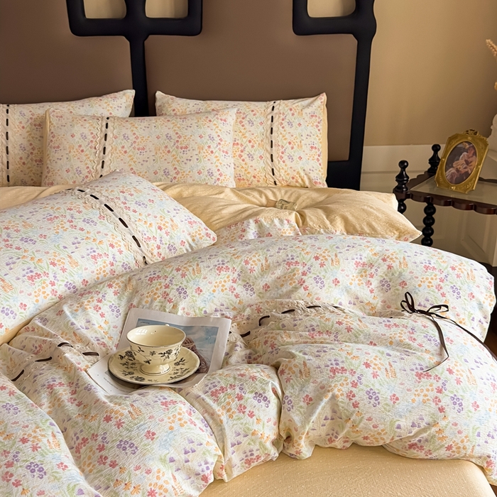 91家纺网 家纺一手货源 找家纺 可思家纺2025新款云感木棉皱皱纱四件套 花田梦语