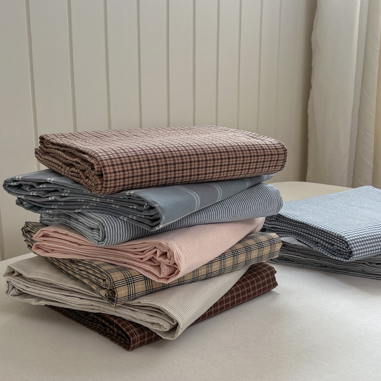 91家纺网 家纺一手货源 找家纺 晚依家纺 2025新款A类全棉色织水洗棉四件套纯棉格子纯色被套学生宿舍三件套定制定做 组合图