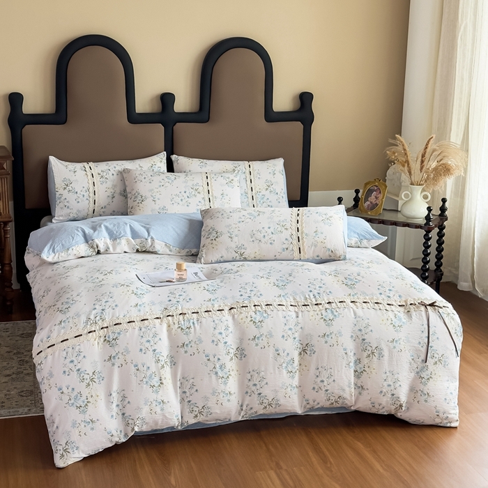 91家纺网 家纺一手货源 找家纺 可思家纺2025新款云感木棉皱皱纱四件套 兰亭雅叙