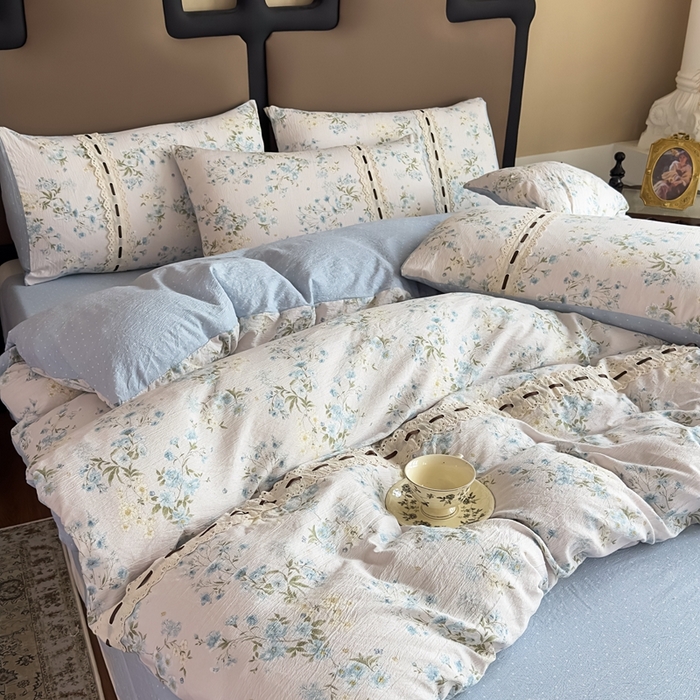 91家纺网 家纺一手货源 找家纺 可思家纺2025新款云感木棉皱皱纱四件套 兰亭雅叙