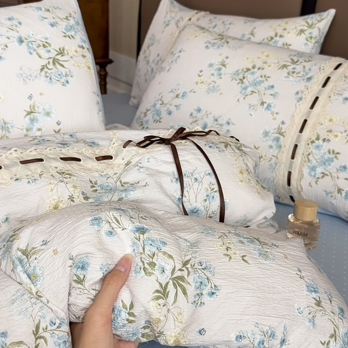 91家纺网 家纺一手货源 找家纺 可思家纺2025新款云感木棉皱皱纱四件套 兰亭雅叙