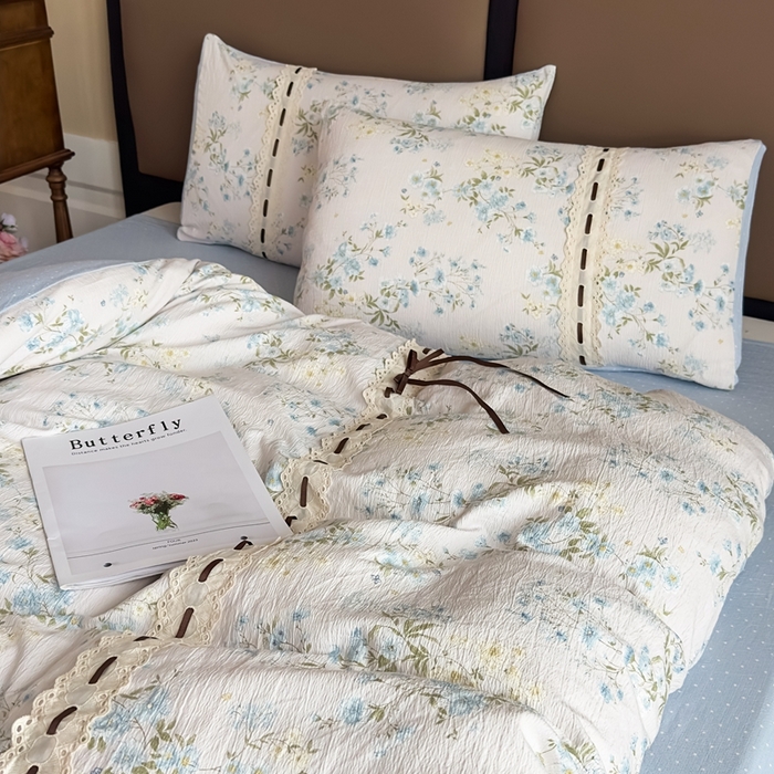 91家纺网 家纺一手货源 找家纺 可思家纺2025新款云感木棉皱皱纱四件套 兰亭雅叙