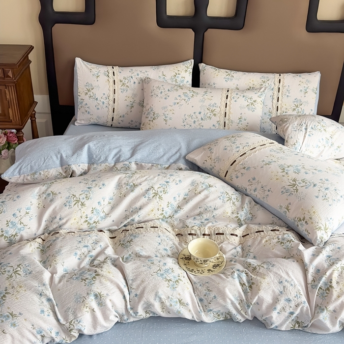 91家纺网 家纺一手货源 找家纺 可思家纺2025新款云感木棉皱皱纱四件套 兰亭雅叙