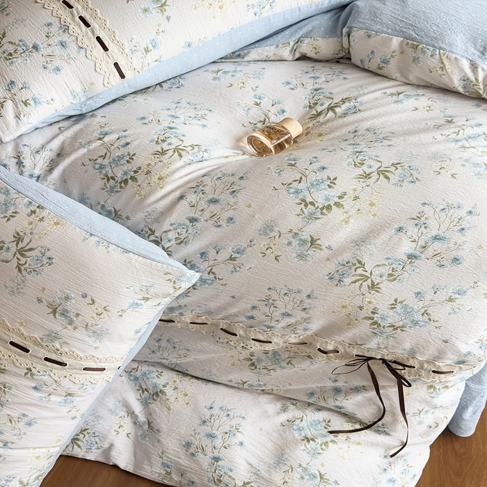 91家纺网 家纺一手货源 找家纺 可思家纺2025新款云感木棉皱皱纱四件套 兰亭雅叙