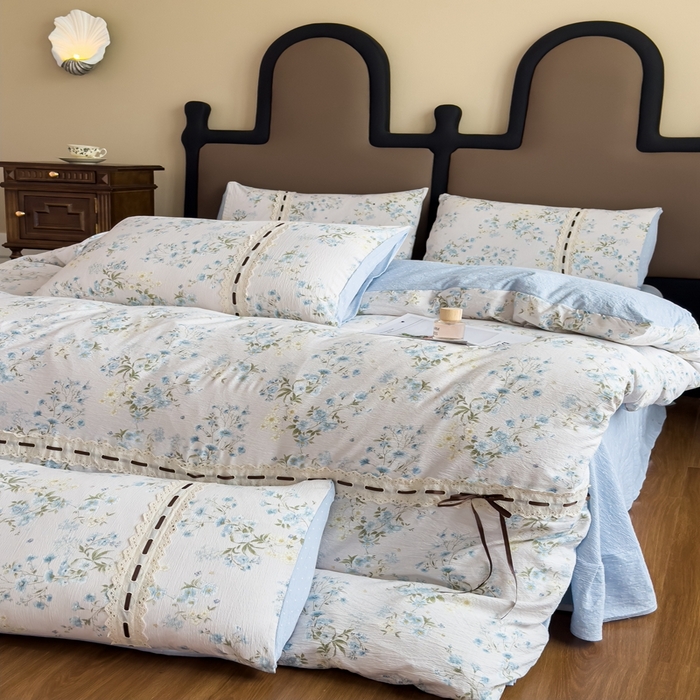 91家纺网 家纺一手货源 找家纺 可思家纺2025新款云感木棉皱皱纱四件套 兰亭雅叙